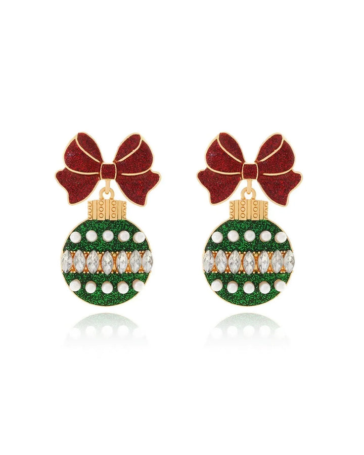 PRE SALE ARRIVING 15 NOV- Bauble & Bow Christmas Earring in Red, Green & Gold