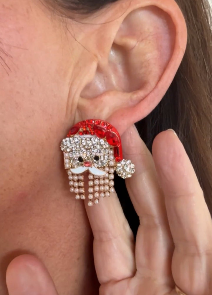 Santa Christmas Earring In Red & White