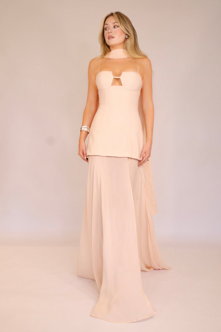 Riviera Maxi Dress and Scarf in Nude Pink