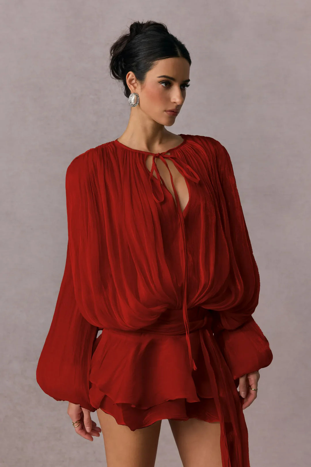 Luna Pleated Lantern Sleeve Mini Dress – Serenity