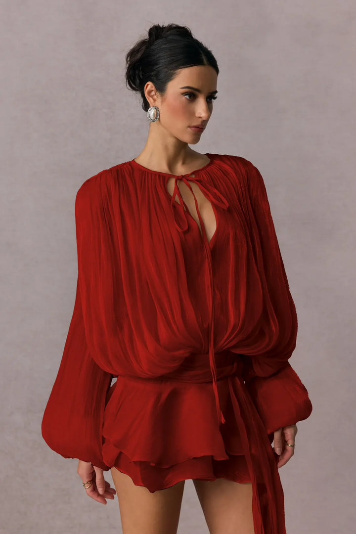 Luna Pleated Lantern Sleeve Mini Dress