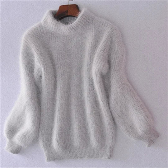 Loose, solid-colour knit sweater - Angora vintage sweater