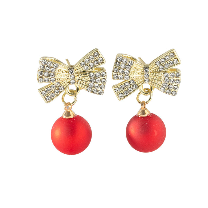 Bauble & Bow Christmas Earring in Red & Gold