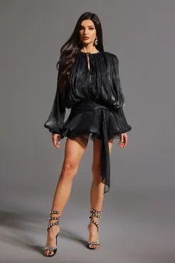 Luna Pleated Lantern Sleeve Mini Dress