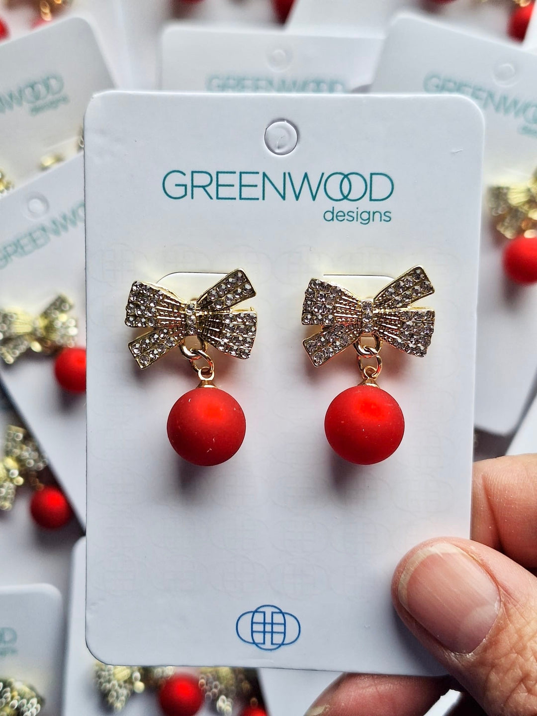Bauble & Bow Christmas Earring in Red & Gold
