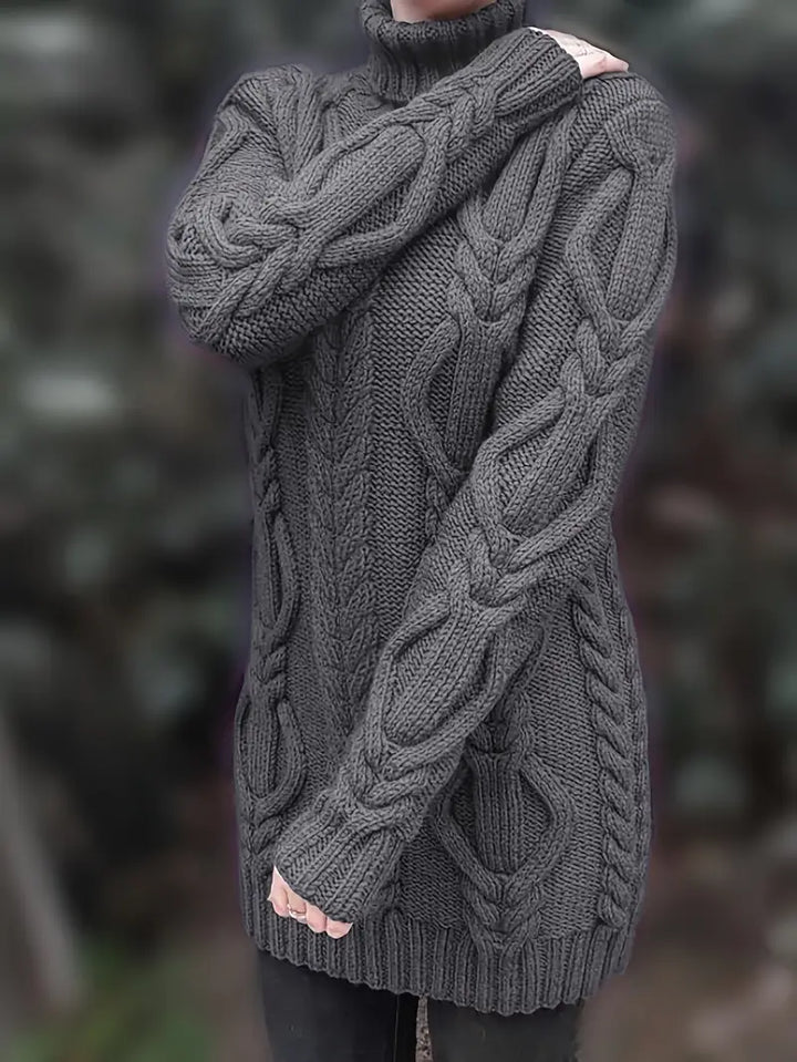 Narda - Chunky Cable Knitted Turtleneck Dress