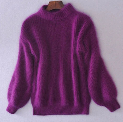 Loose, solid-colour knit sweater - Angora vintage sweater