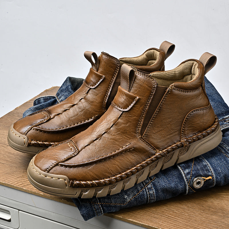 Men’s Retro Leather Zip Boots Built for Comfort Waterproof for Every Season
