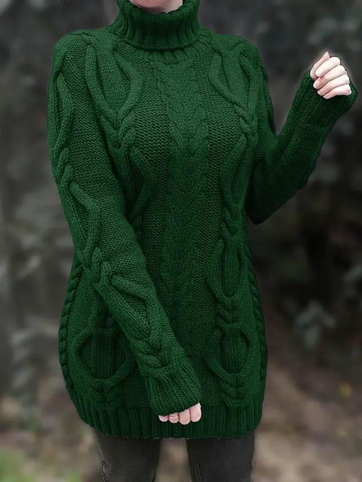 Narda - Chunky Cable Knitted Turtleneck Dress
