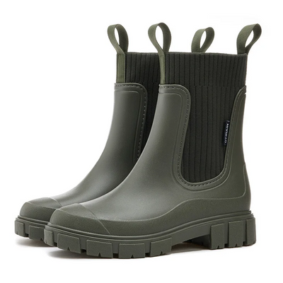 Rutschfeste, wasserdichte Stiefel mit dicker Sohle und halbhoher Wadenlänge