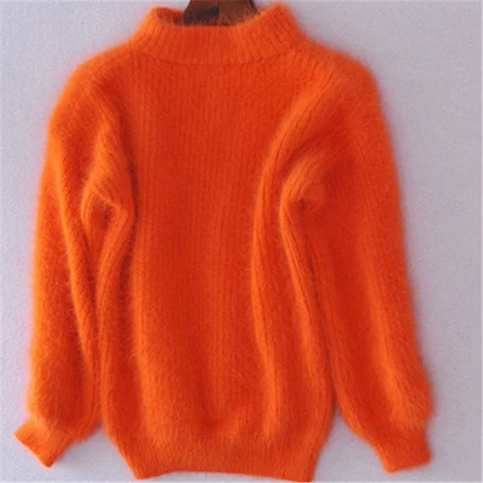Loose, solid-colour knit sweater - Angora vintage sweater
