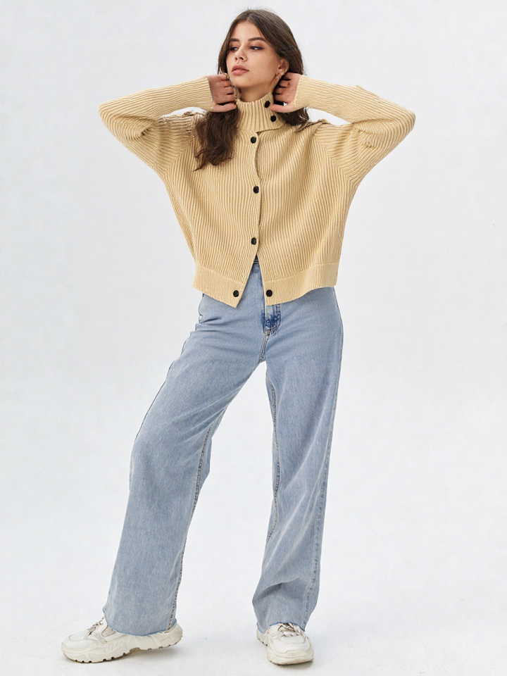 Asymmetric Button Knit Cardigan