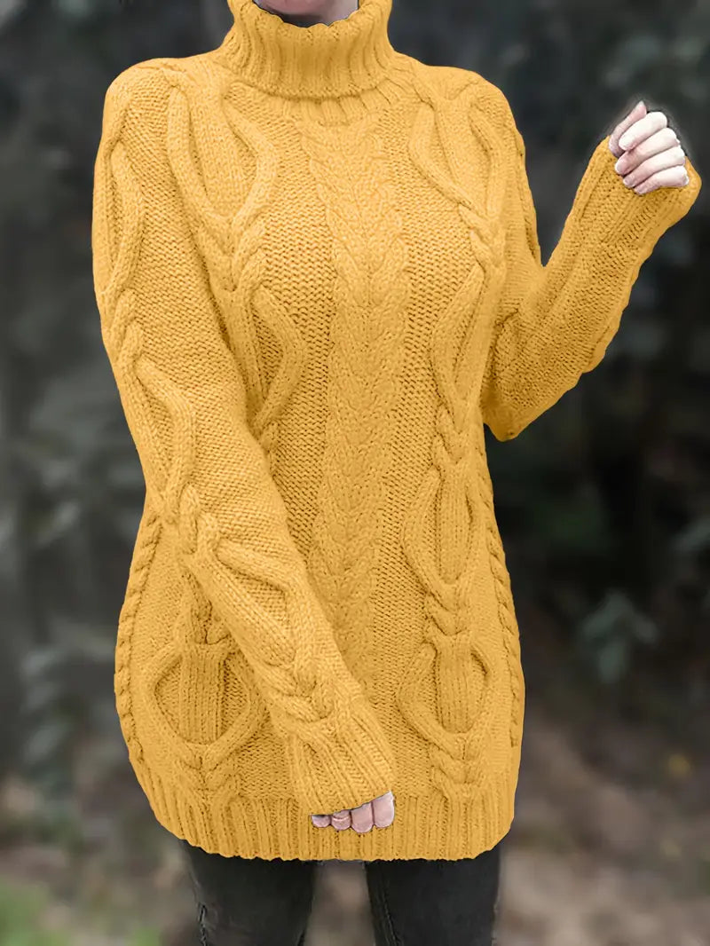 Narda - Chunky Cable Knitted Turtleneck Dress