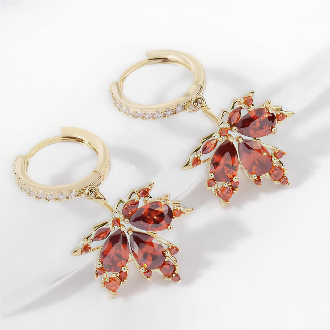 Maple Leaf Gemstone Dangle Earrings