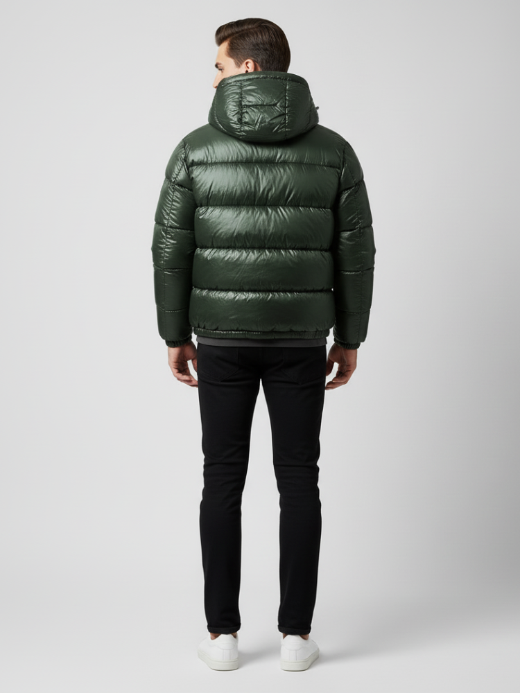 Serenity Luxe Glossy Puffer Jacket – High-Shine Quilted Coat