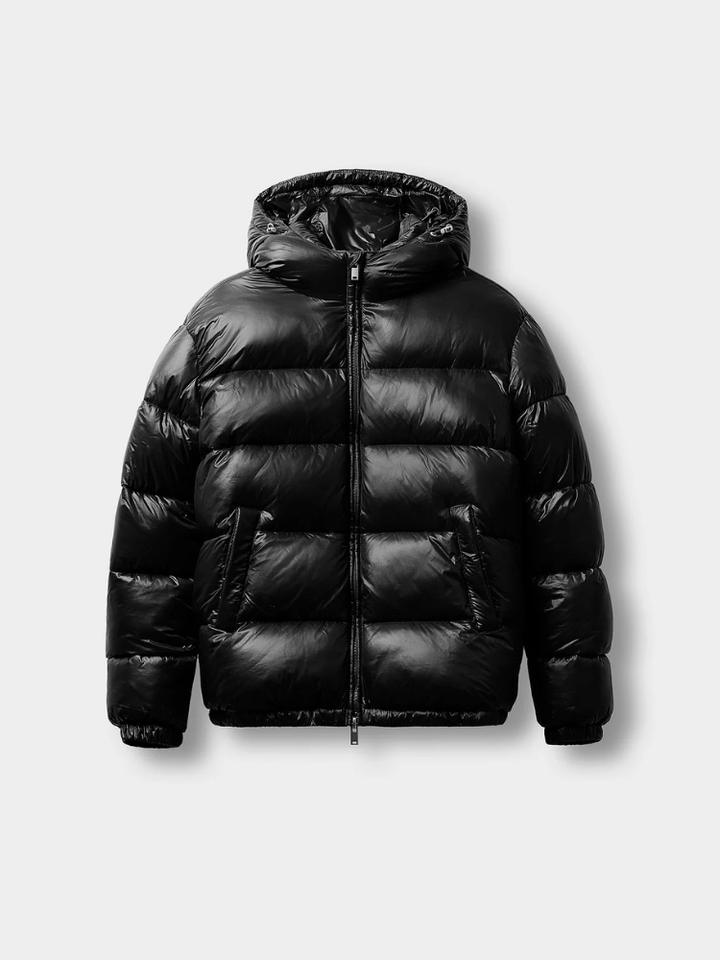 Serenity Luxe Glossy Puffer Jacket – High-Shine Quilted Coat