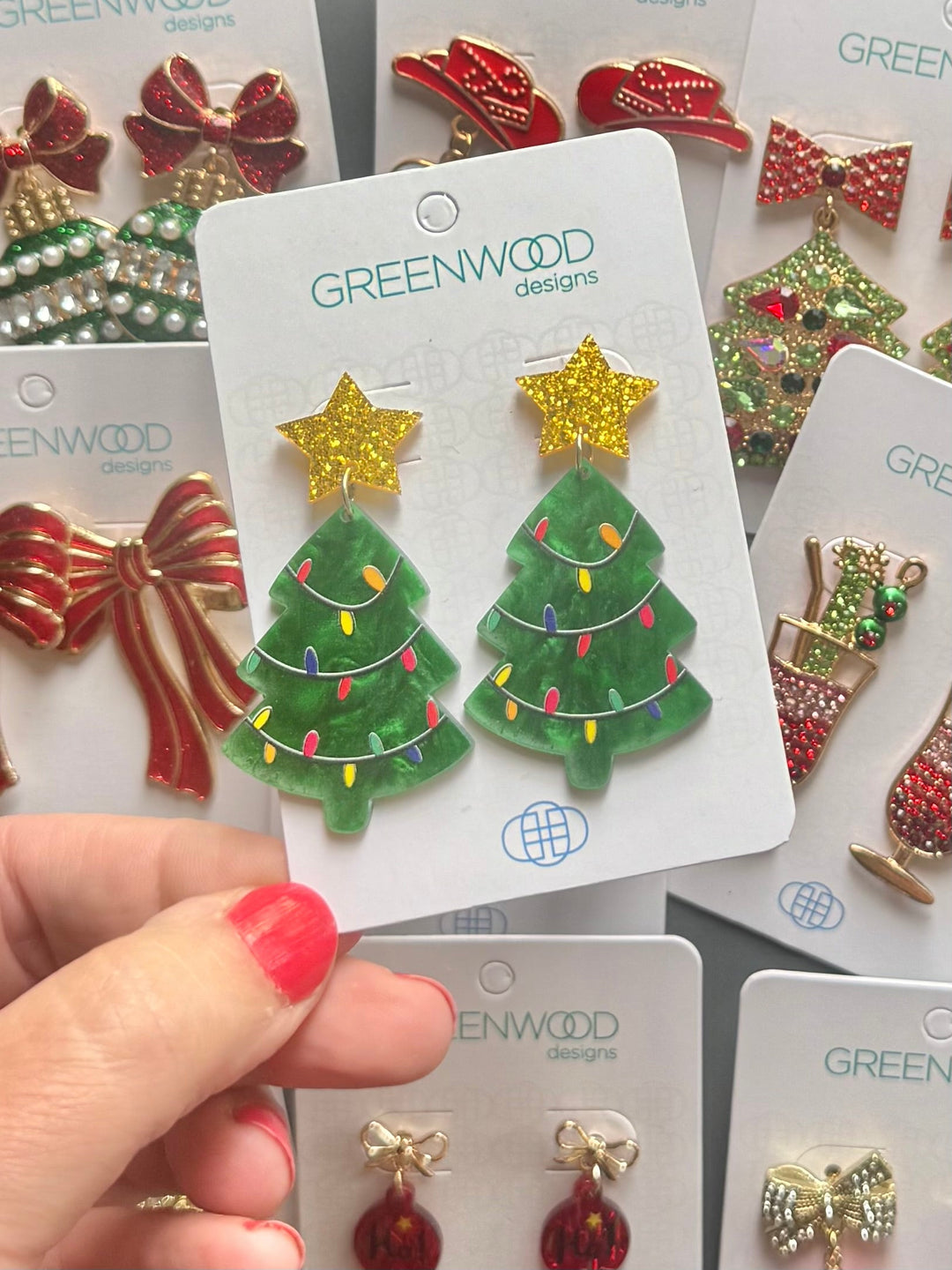 Resin Christmas Tree Christmas Earring in Green & Gold