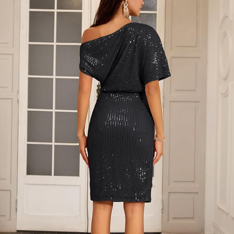 One Shoulder Sequin Sparkling Dress
