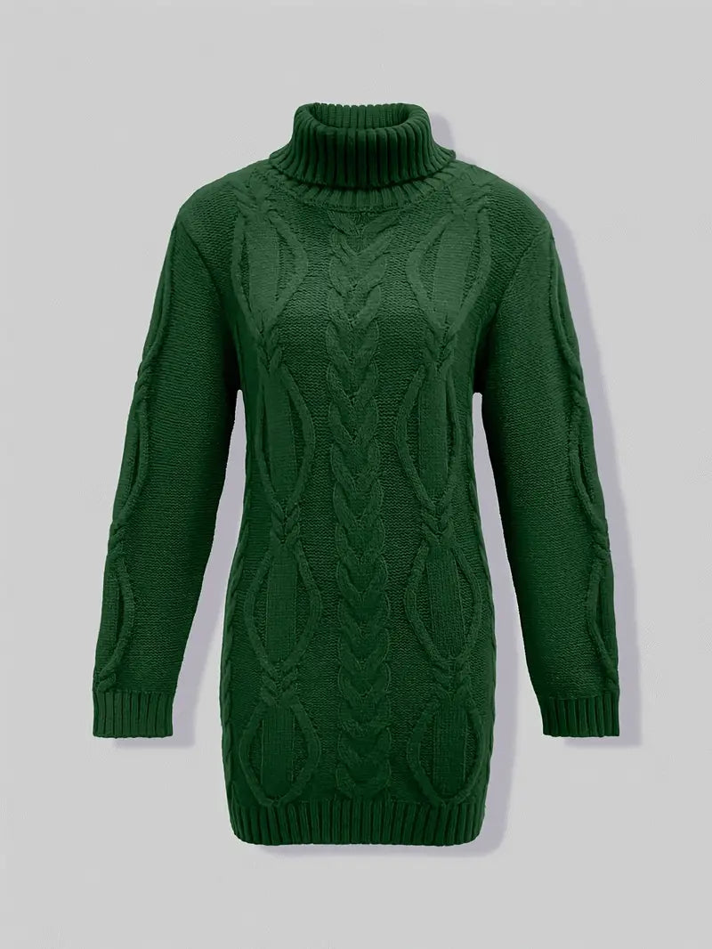 Narda - Chunky Cable Knitted Turtleneck Dress