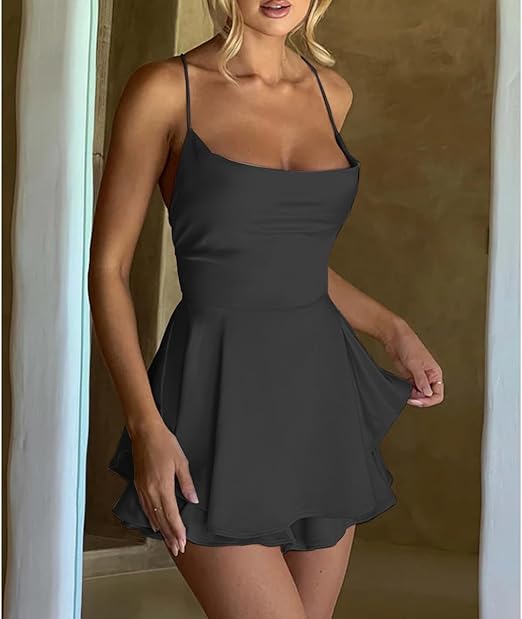 Elegant Satin Cami Backless Romper