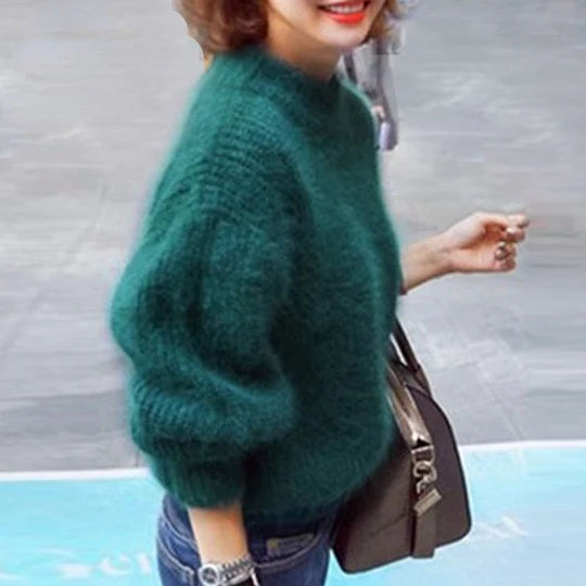 Loose, solid-colour knit sweater - Angora vintage sweater