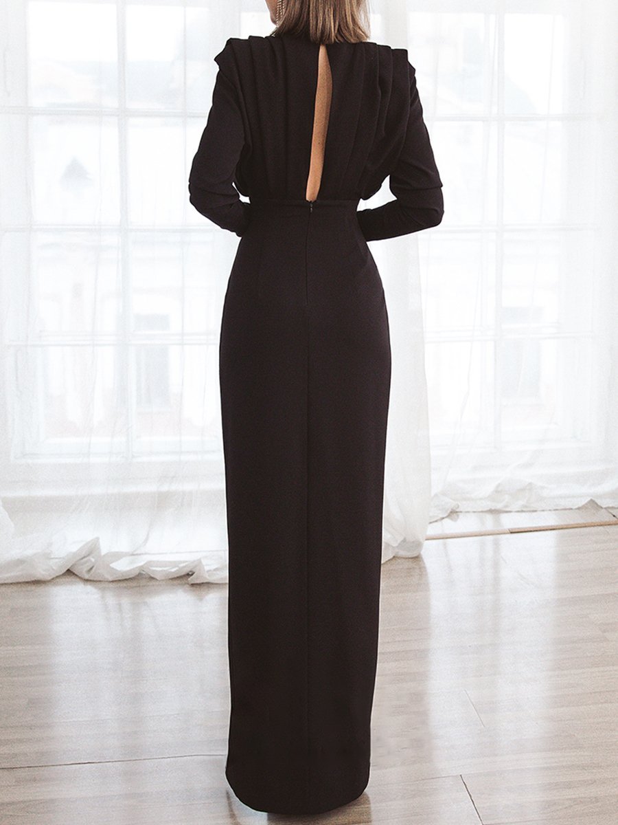 Solid color pleated split open back dress