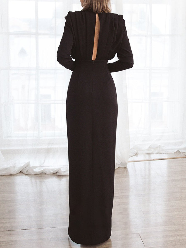 Solid color pleated split open back dress