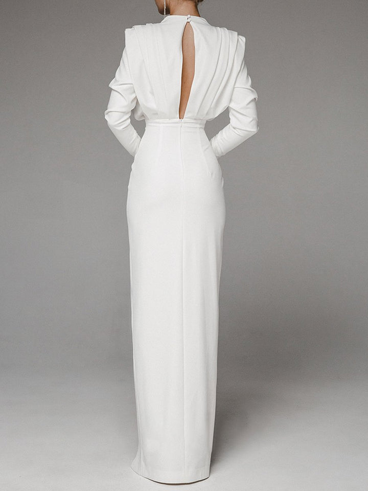 Solid color pleated split open back dress