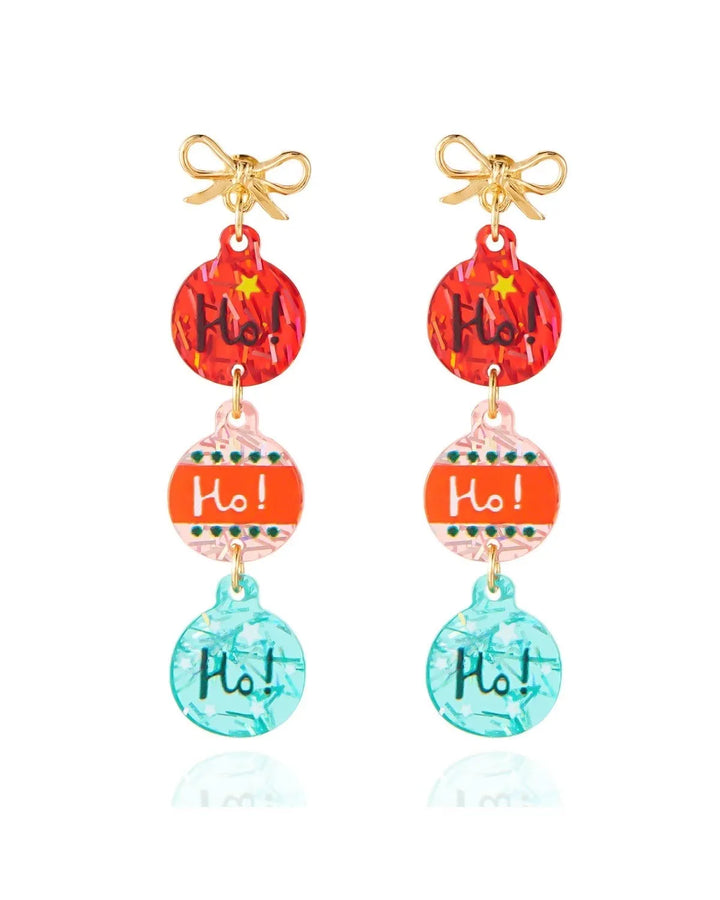 Bauble & Bow  Dangles Christmas Earring in Red & Mint