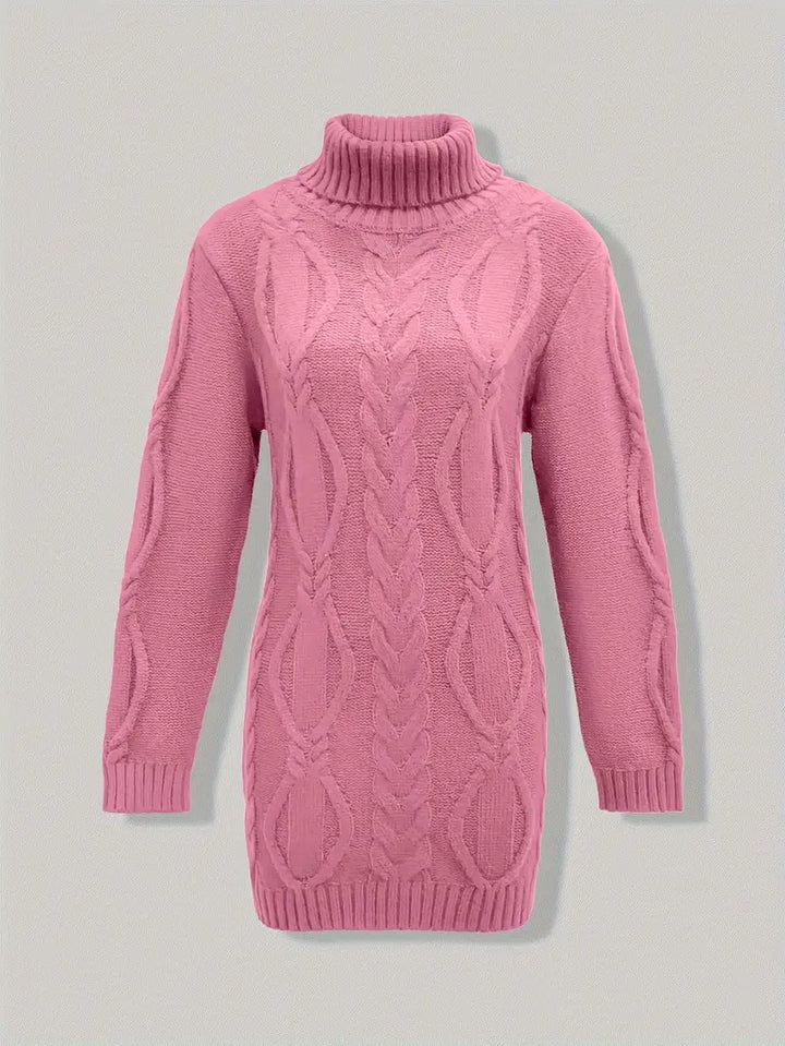 Narda - Chunky Cable Knitted Turtleneck Dress