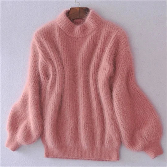 Loose, solid-colour knit sweater - Angora vintage sweater