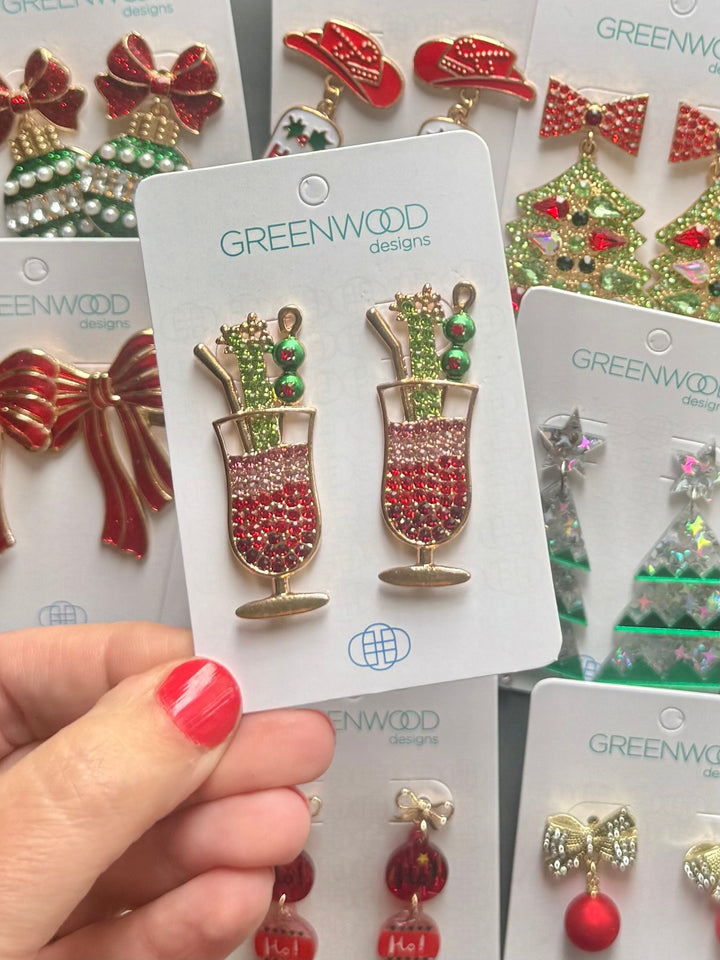 Cocktail Christmas Earring in Red & Green