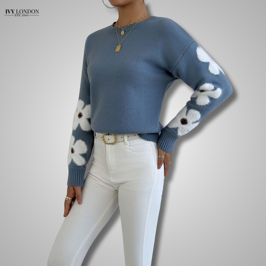 ALISON | ELEGANT FLORAL KNIT SWEATER WITH TUMMY COVERAGE