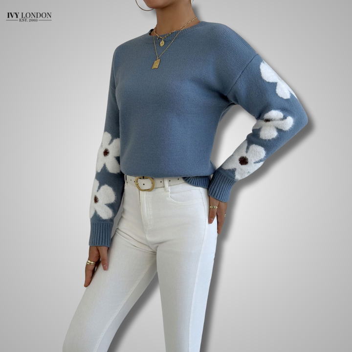 ALISON | ELEGANT FLORAL KNIT SWEATER WITH TUMMY COVERAGE