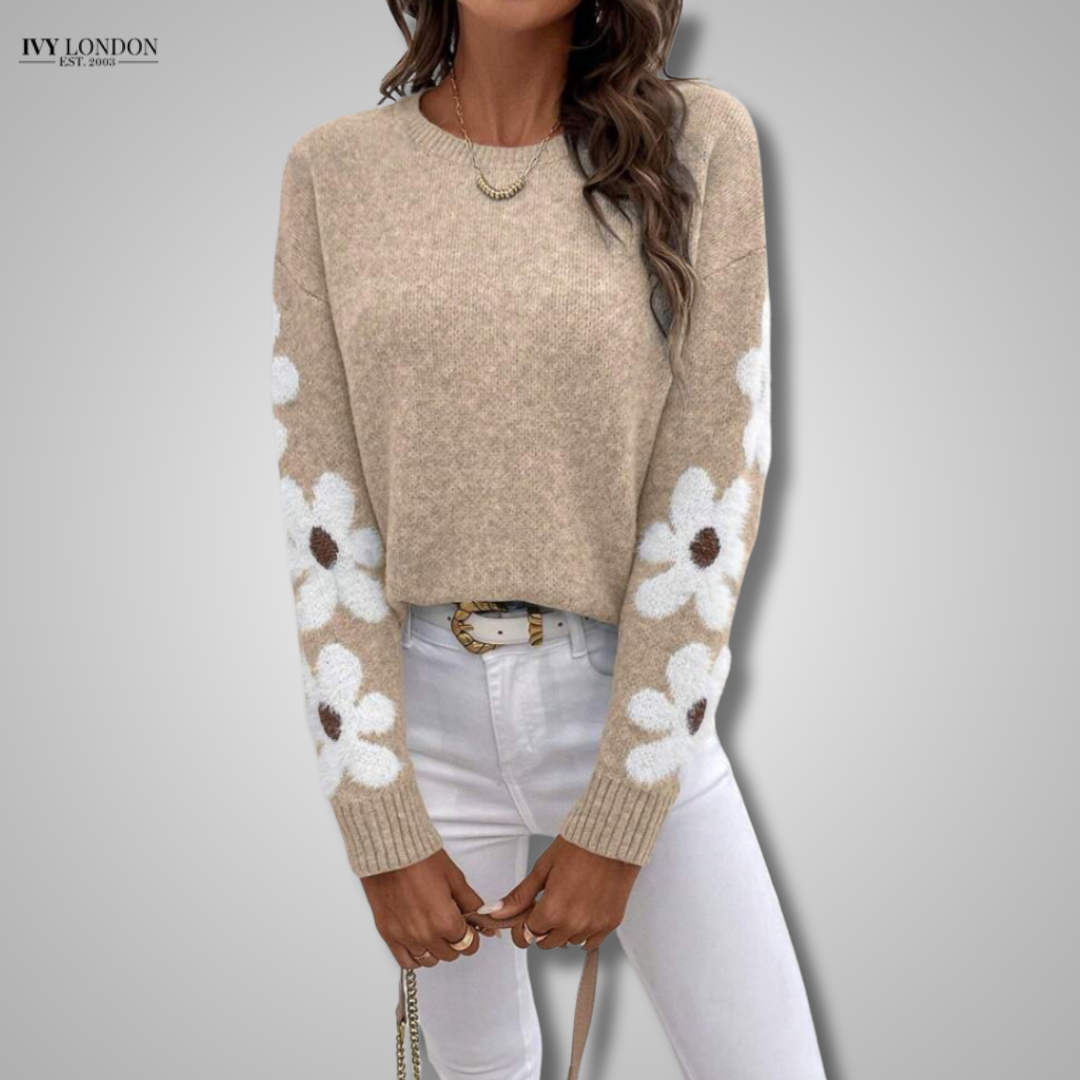 ALISON | ELEGANT FLORAL KNIT SWEATER WITH TUMMY COVERAGE