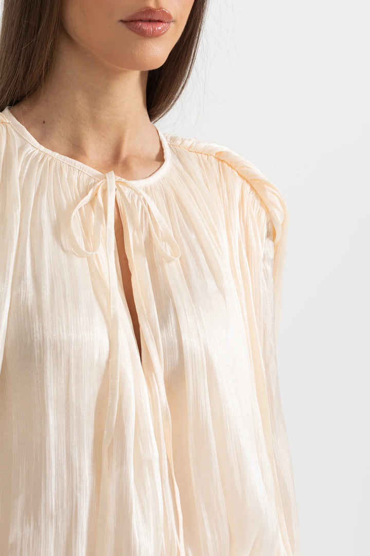 Luna Pleated Lantern Sleeve Mini Dress