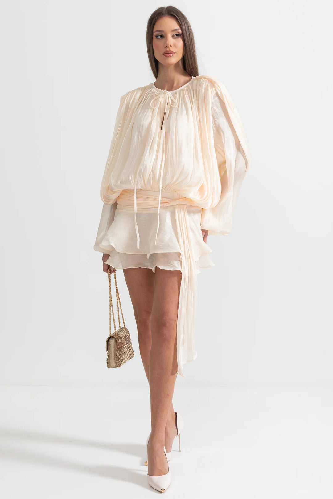 Luna Pleated Lantern Sleeve Mini Dress