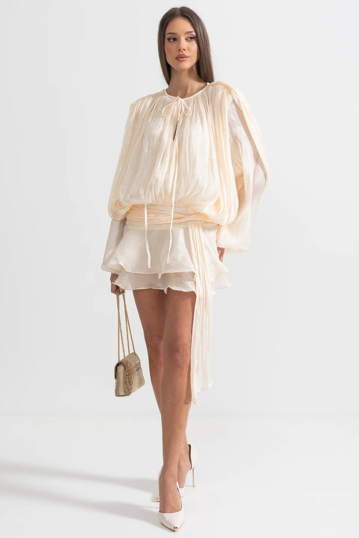 Luna Pleated Lantern Sleeve Mini Dress