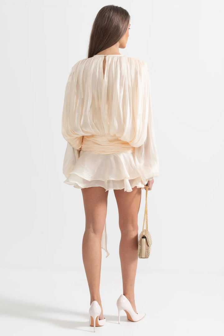 Luna Pleated Lantern Sleeve Mini Dress
