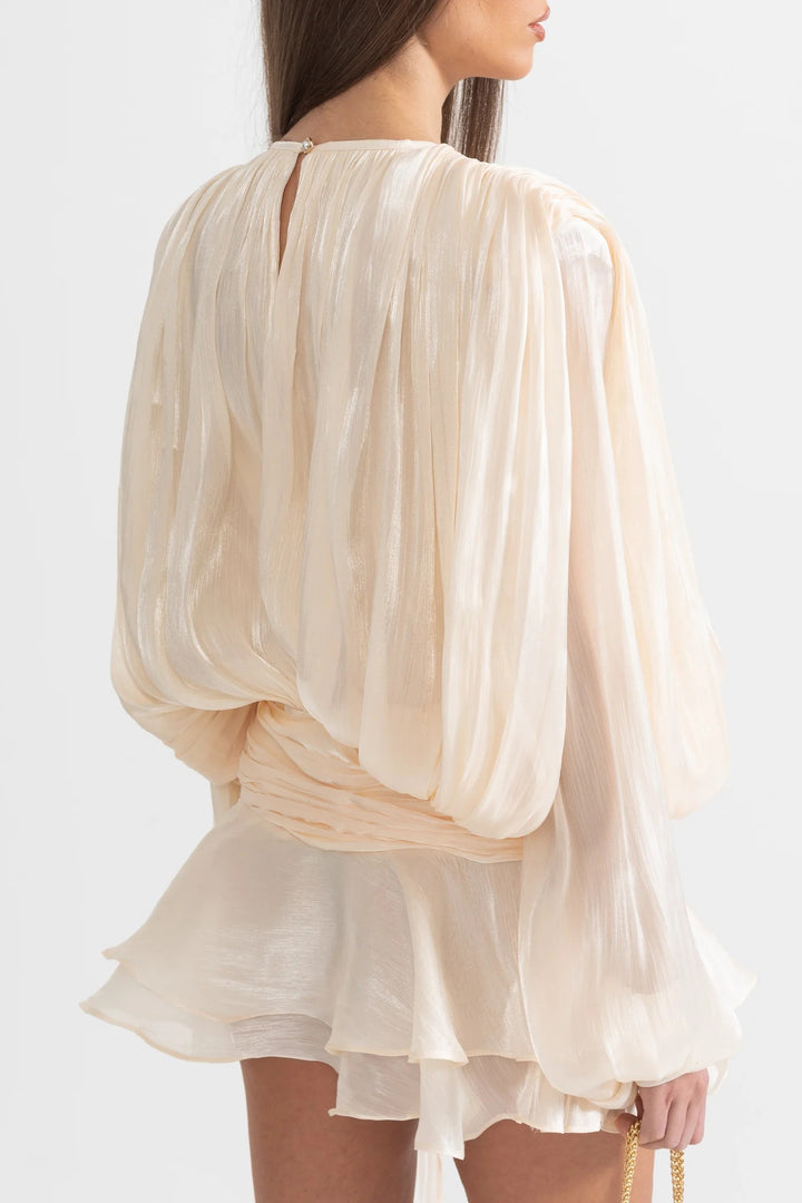 Luna Pleated Lantern Sleeve Mini Dress