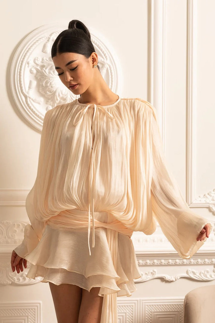 Luna Pleated Lantern Sleeve Mini Dress