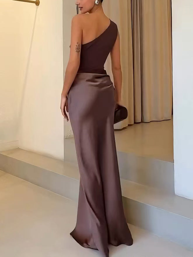 Patricia™ | Elegant One Shoulder Neck Pleated Party Maxi Dress