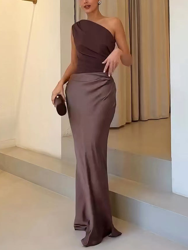 Patricia™ | Elegant One Shoulder Neck Pleated Party Maxi Dress