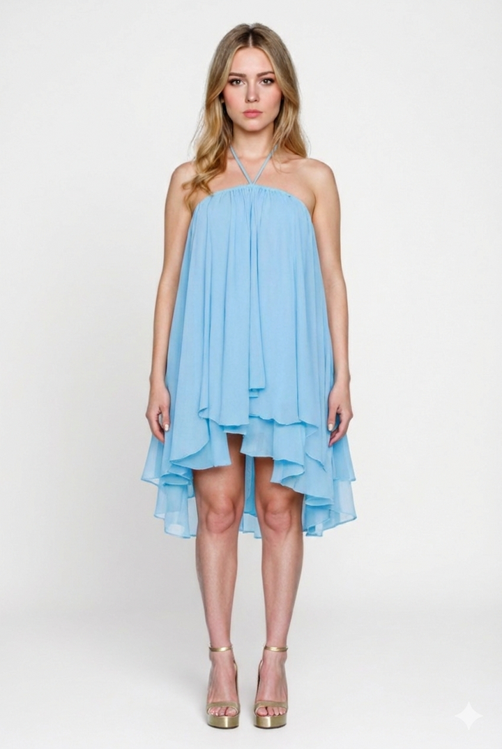 Elegant Halter Ruffles Dress