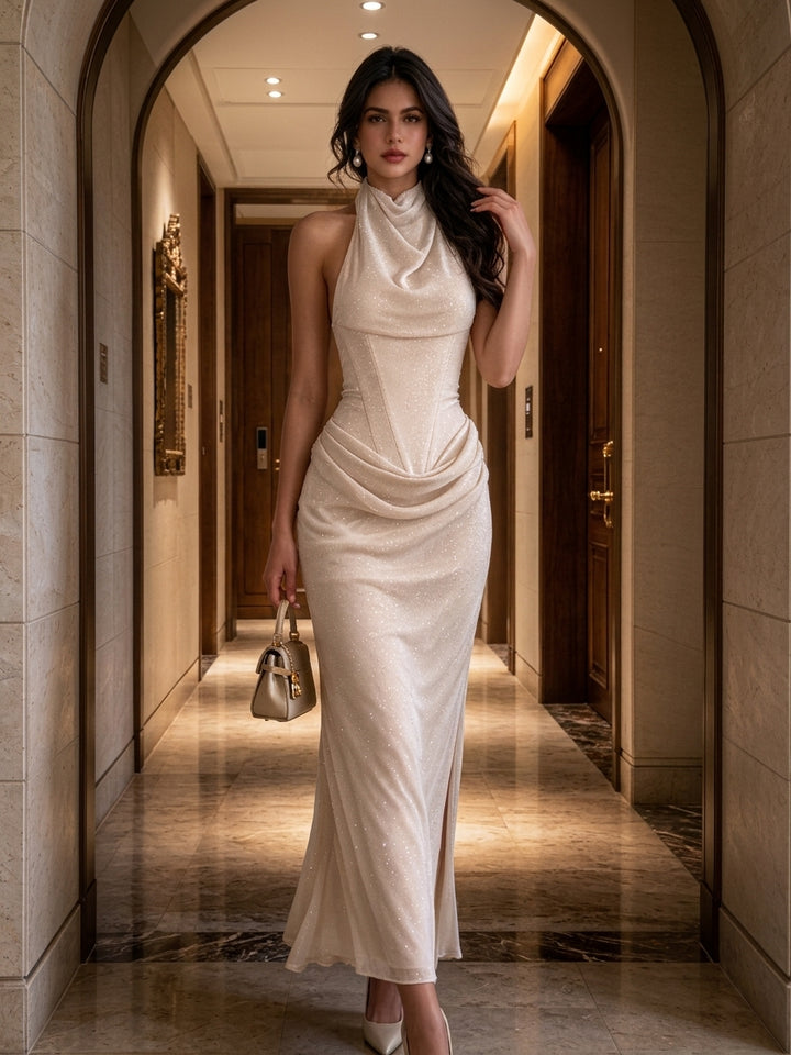 The Amaraé™ Draped Cowl Midi Dress