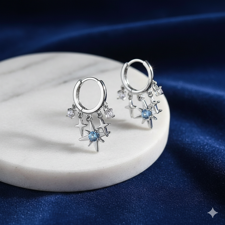 Celesté Blue Crystal Cross Earrings