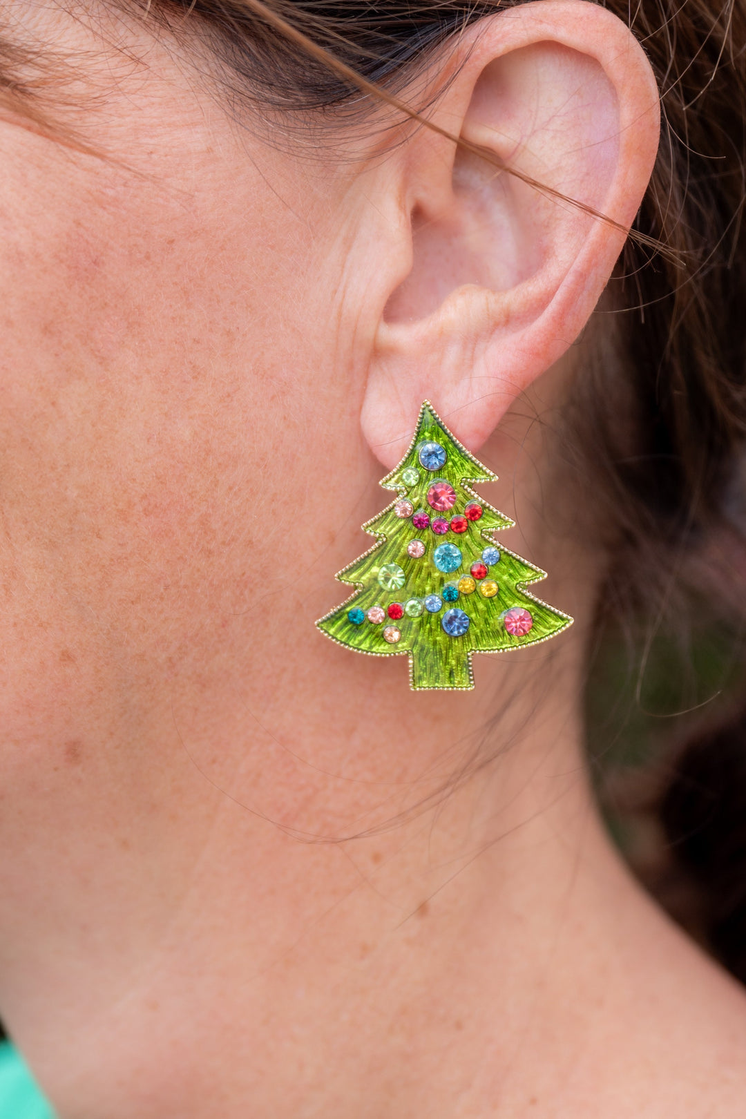 Bauble Covered Christmas Earring in Green & Multi