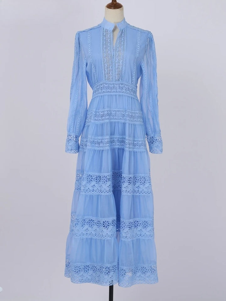 Elegant Hollow Out Embroidery Lace Splice Long Dress