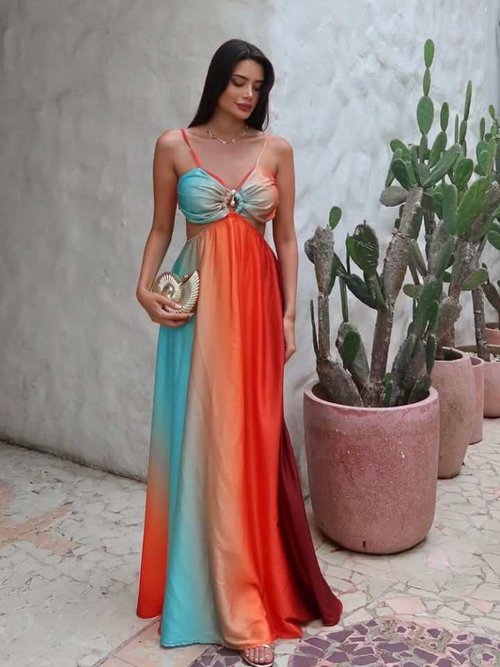 Solana Vibe – Backless Boho Cut-Out Maxi Dress
