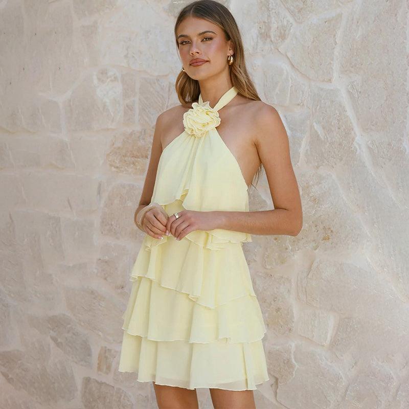 LUXEHALO™ Backless Ruffle Mini Dress